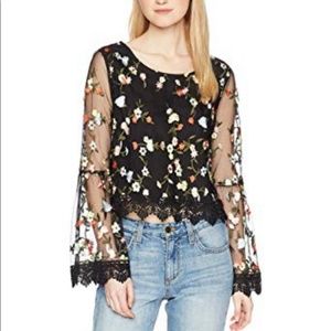 Jack by BB Dakota Floral Embroided Mesh Blouse